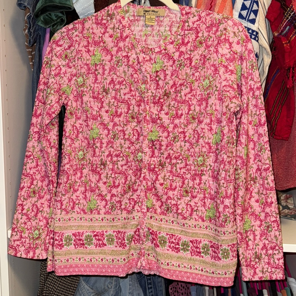 RAFAEL Pink and Green Textured Top